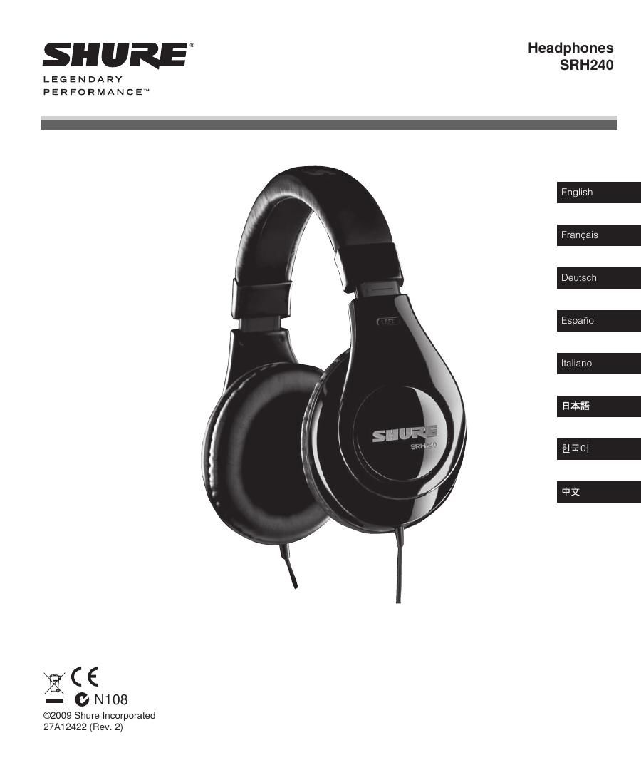 shure srh 240 user manual