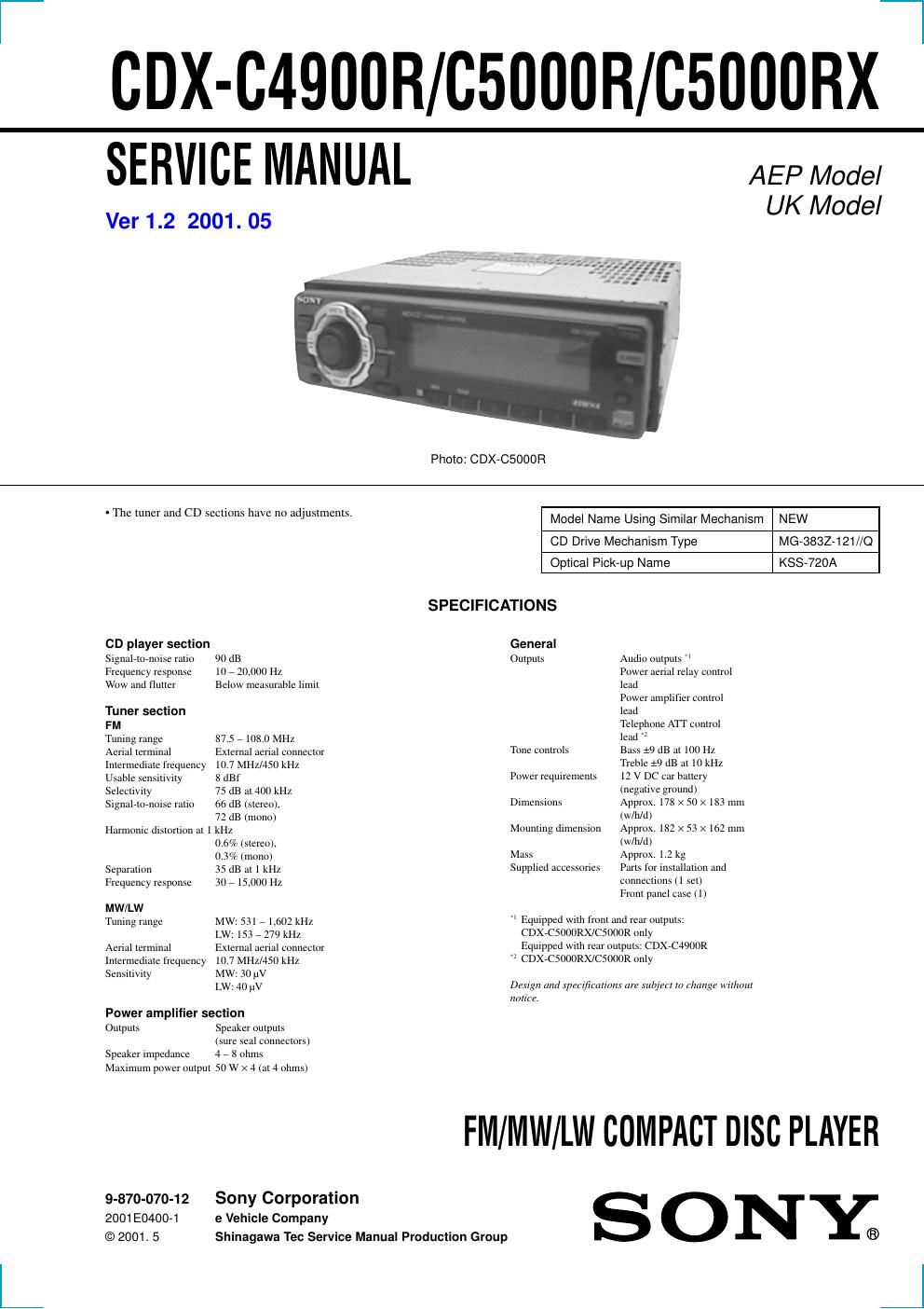 sony cdx c 5000 r service manual