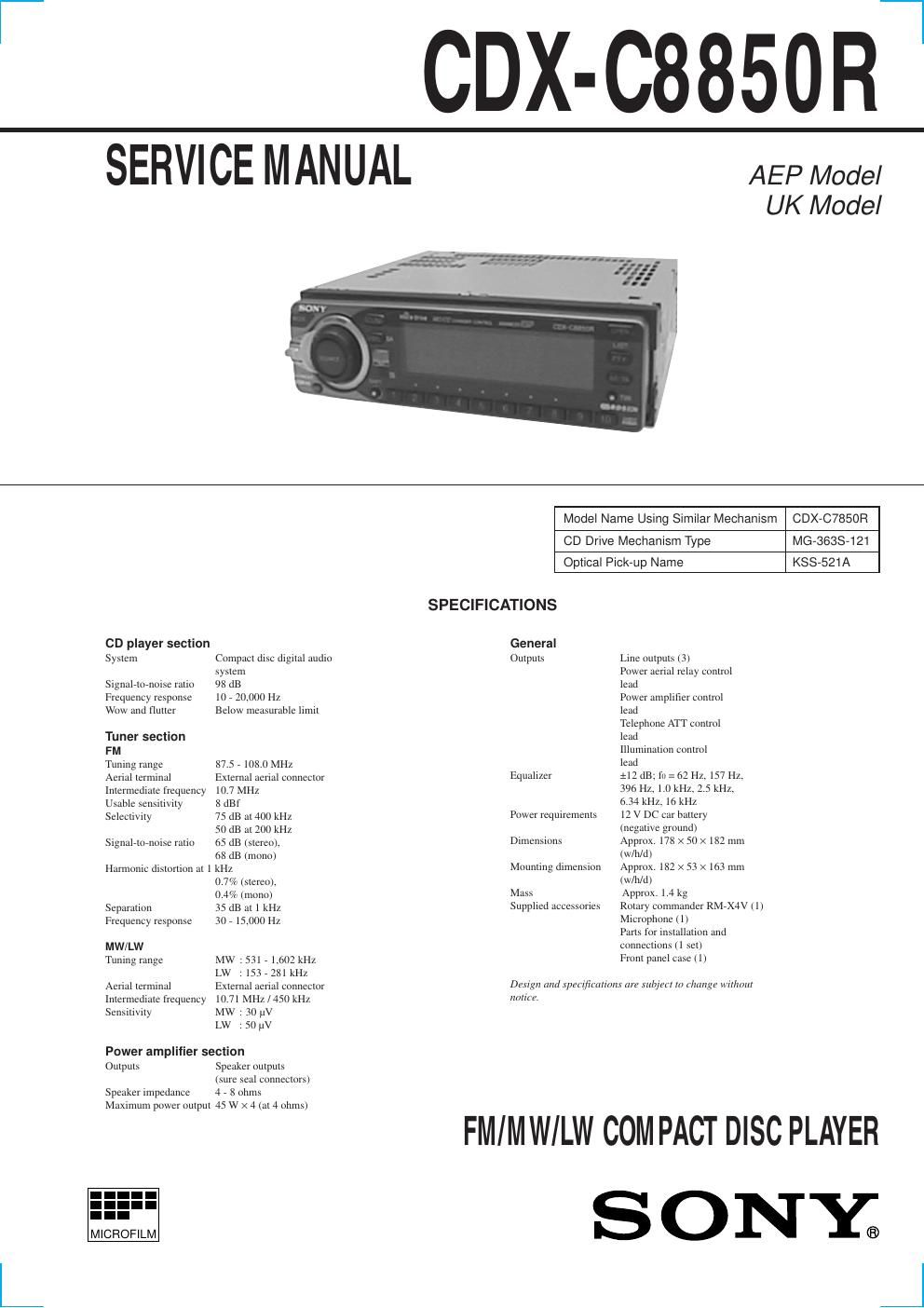 sony cdx c 8850 r service manual