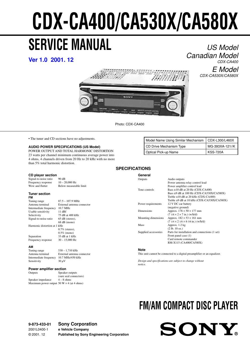 sony cdx ca 530 x service manual