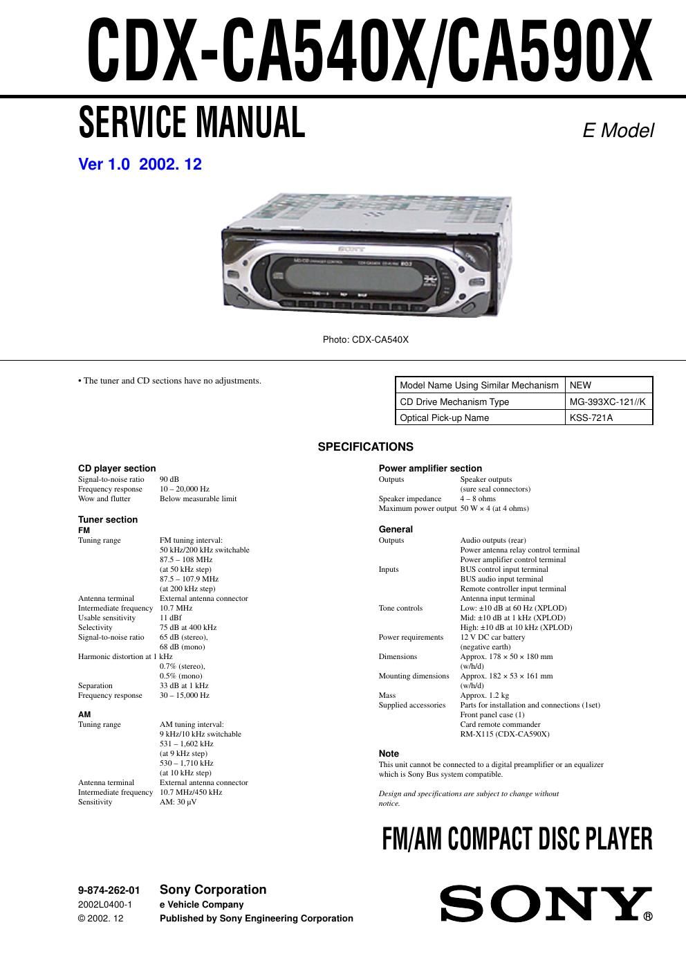 sony cdx ca 540 x service manual