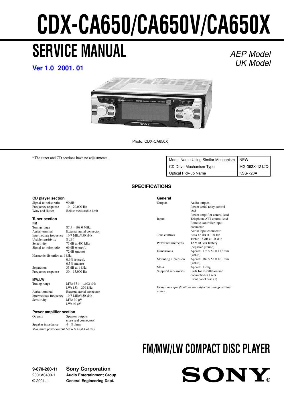 sony cdx ca 650 service manual