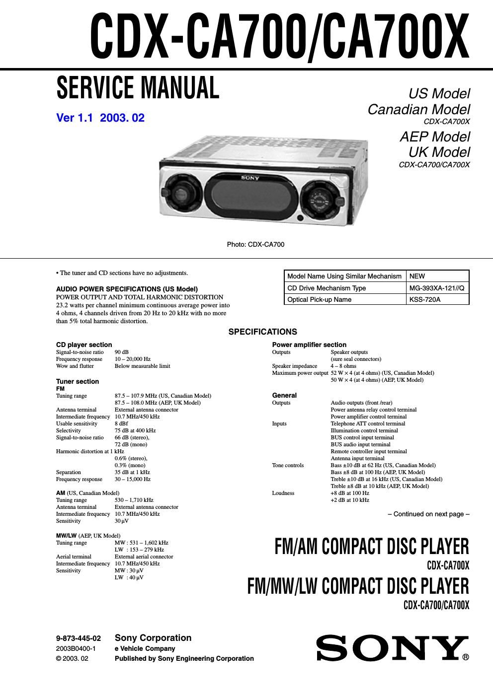 sony cdx ca 700 service manual