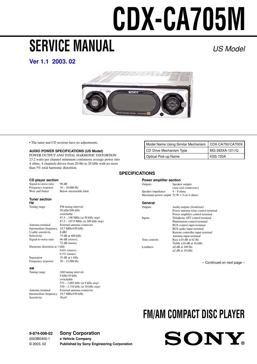 sony cdx ca 705 m service manual