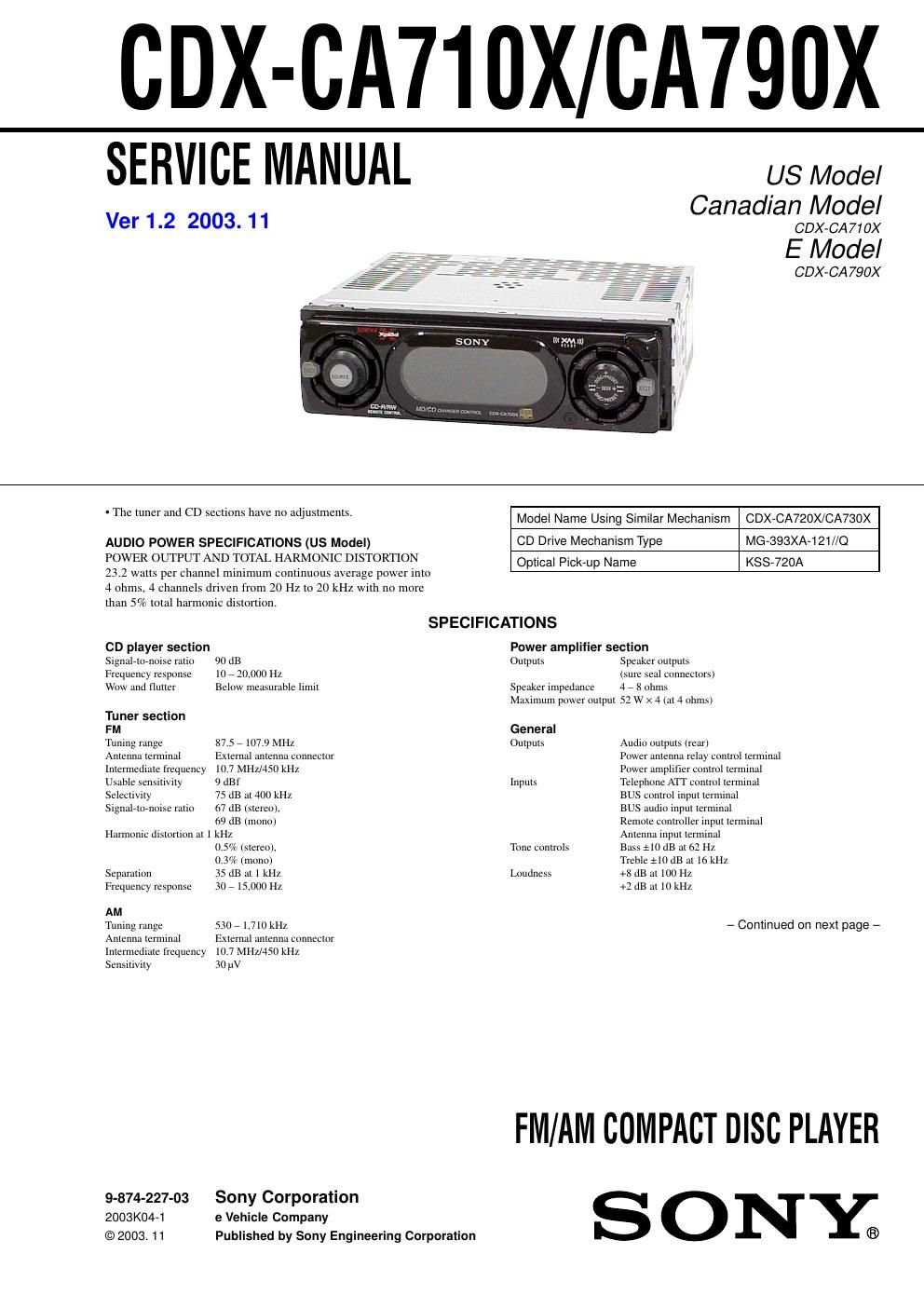 sony cdx ca 710 x service manual