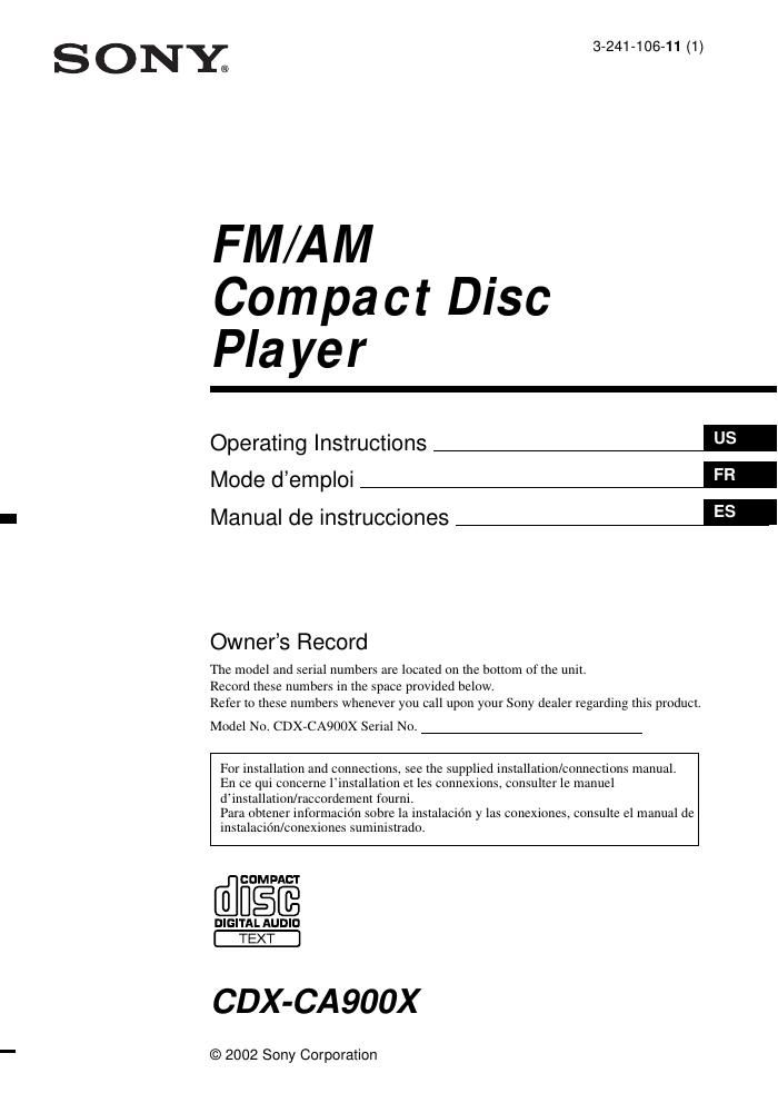 sony cdx ca 900 x owners manual