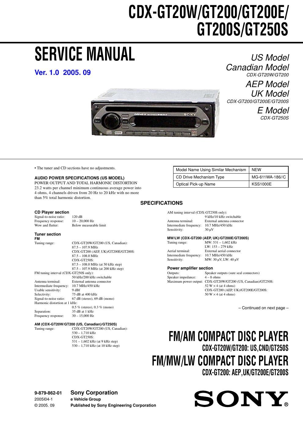 sony cdx gt 20 w service manual