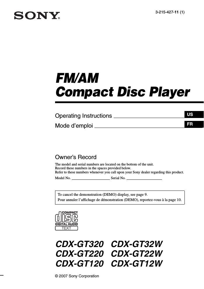 sony cdx gt 22 w owners manual