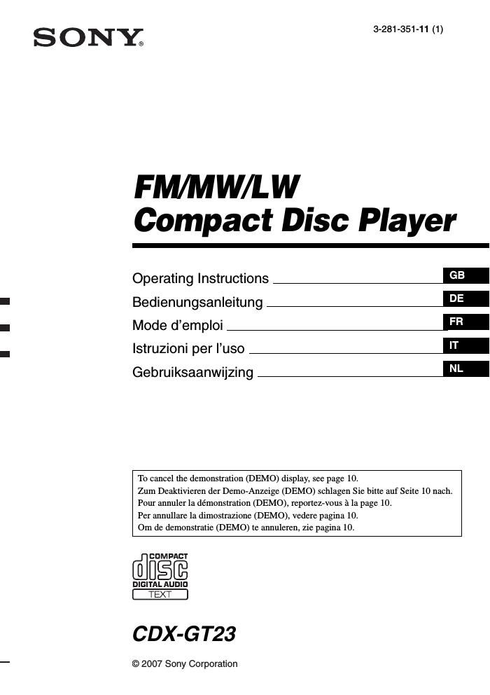 sony cdx gt 23 owners manual