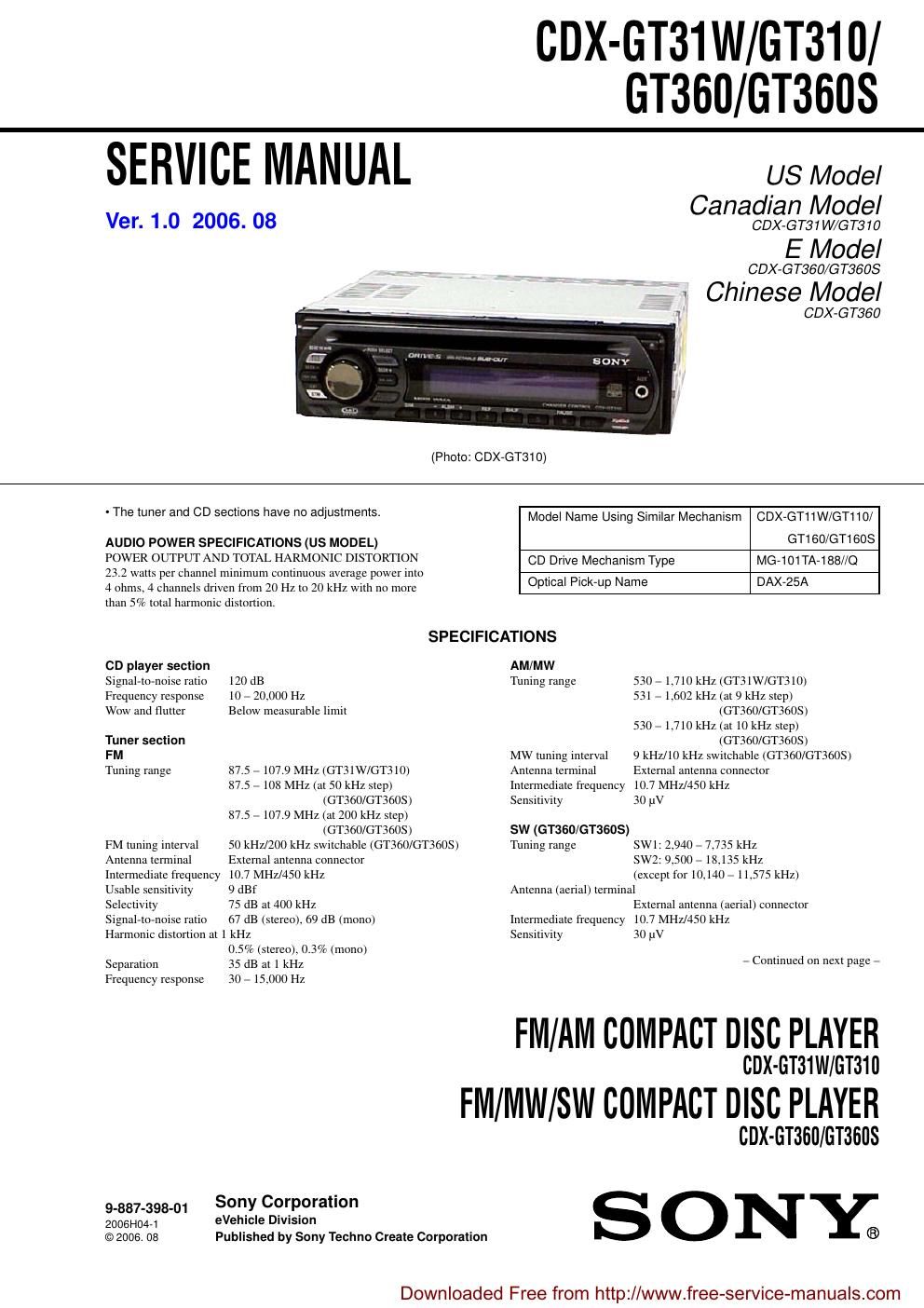 sony cdx gt 31 w service manual