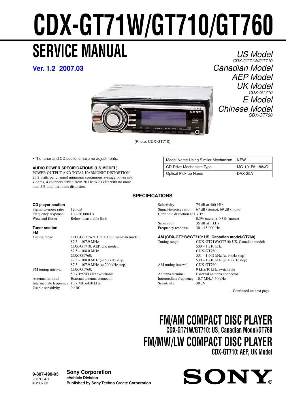 sony cdx gt 71 w service manual