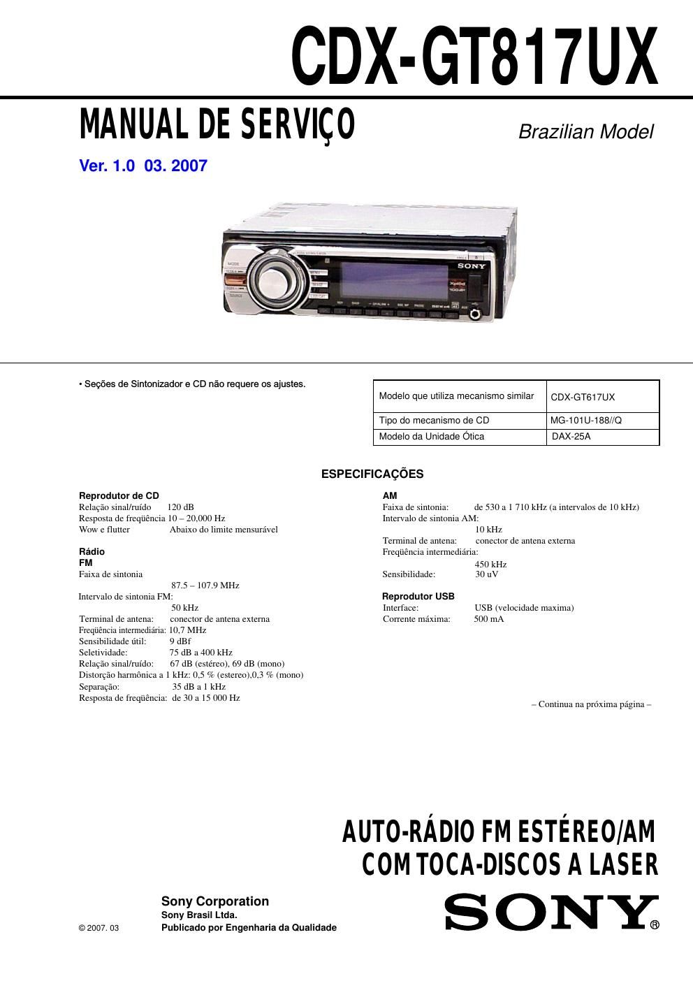 sony cdx gt 817 ux service manual