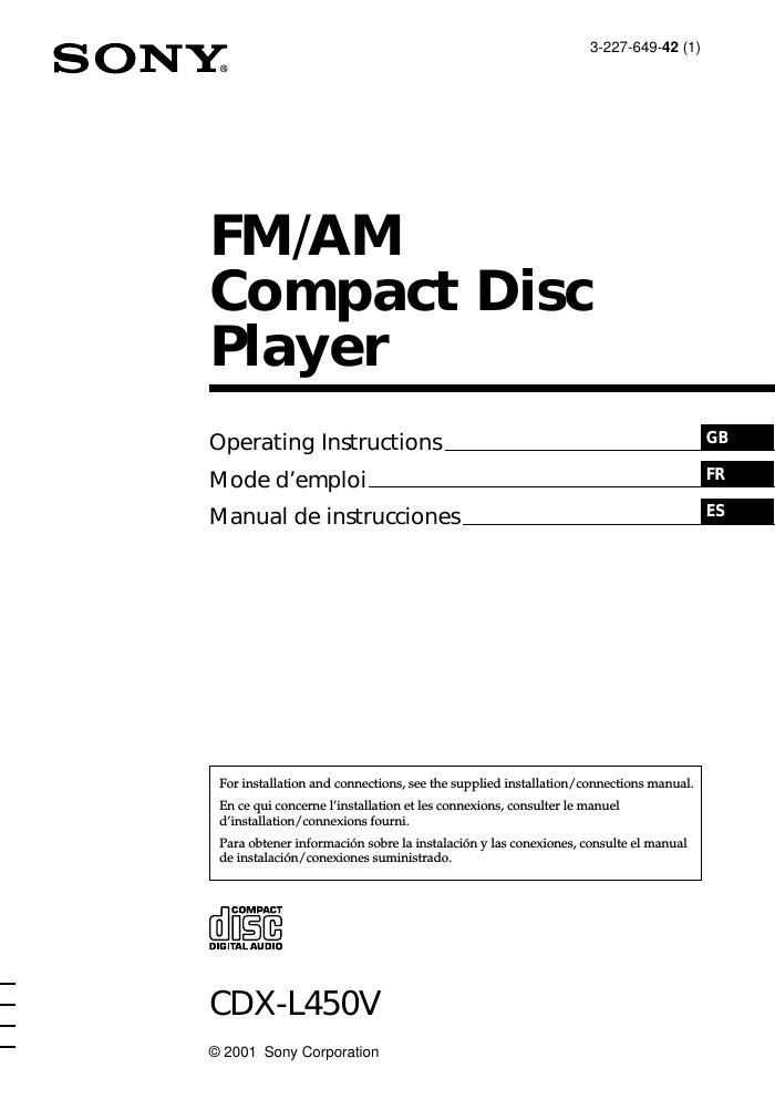 sony cdx l 450 v owners manual