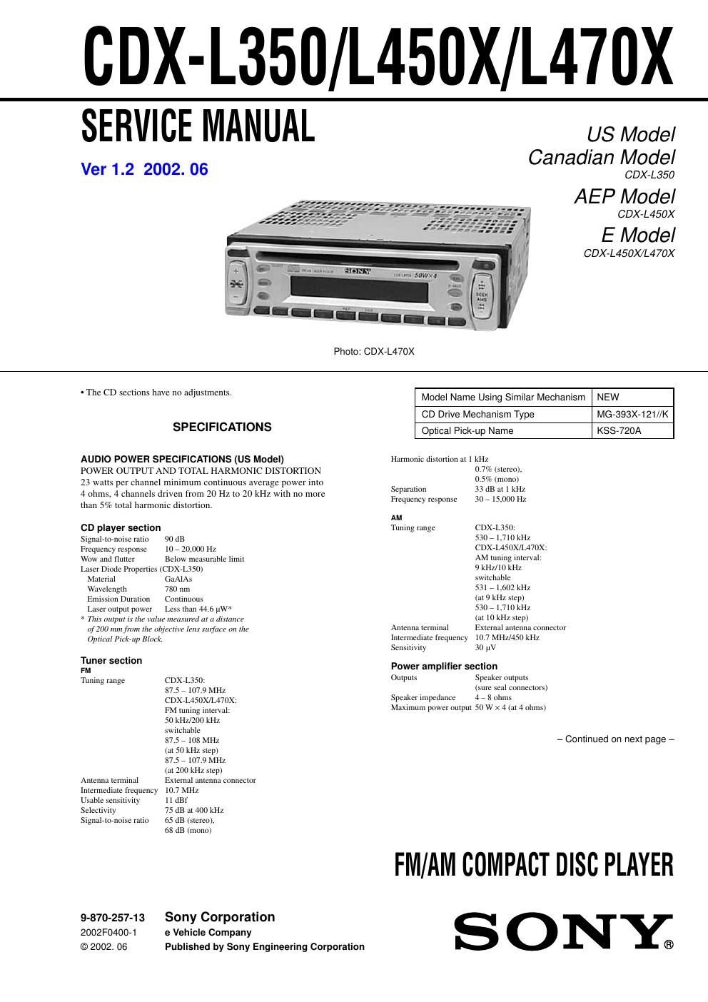 sony cdx l 470 x service manual