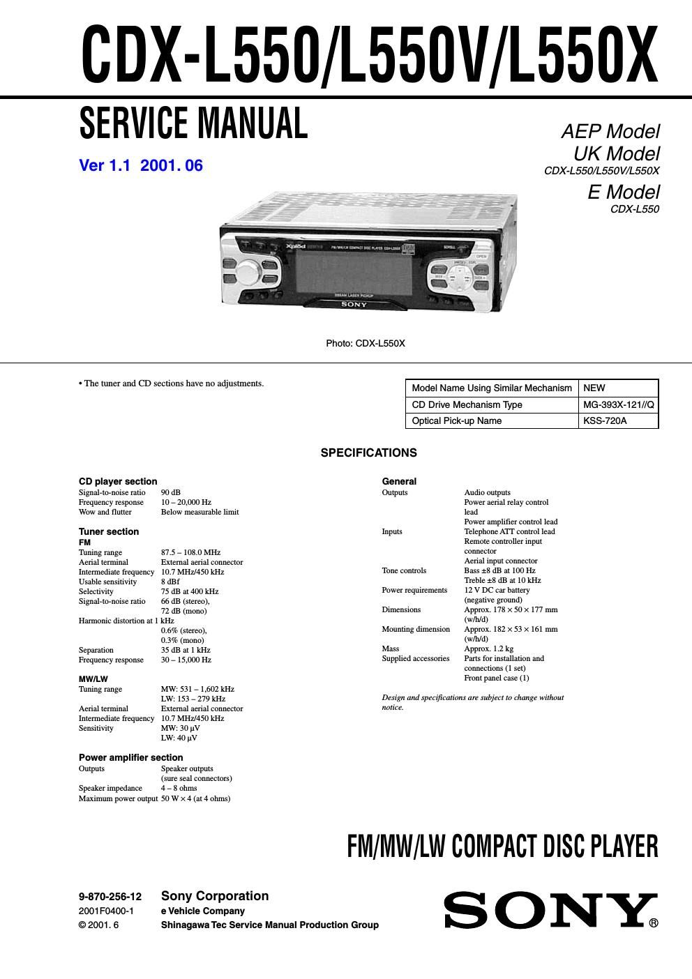 sony cdx l 550 service manual