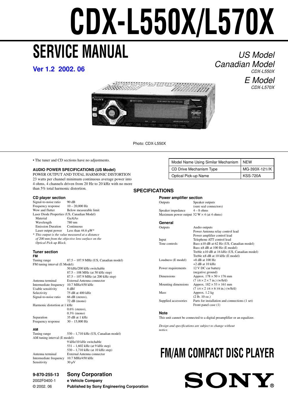 sony cdx l 570 x service manual