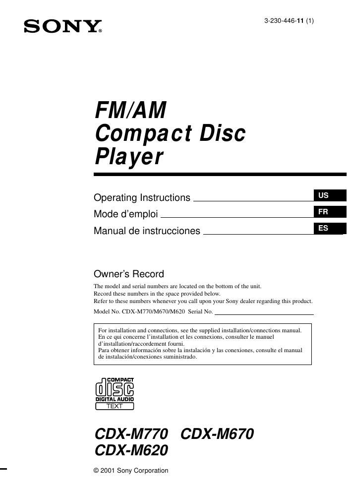 sony cdx m 620 owners manual