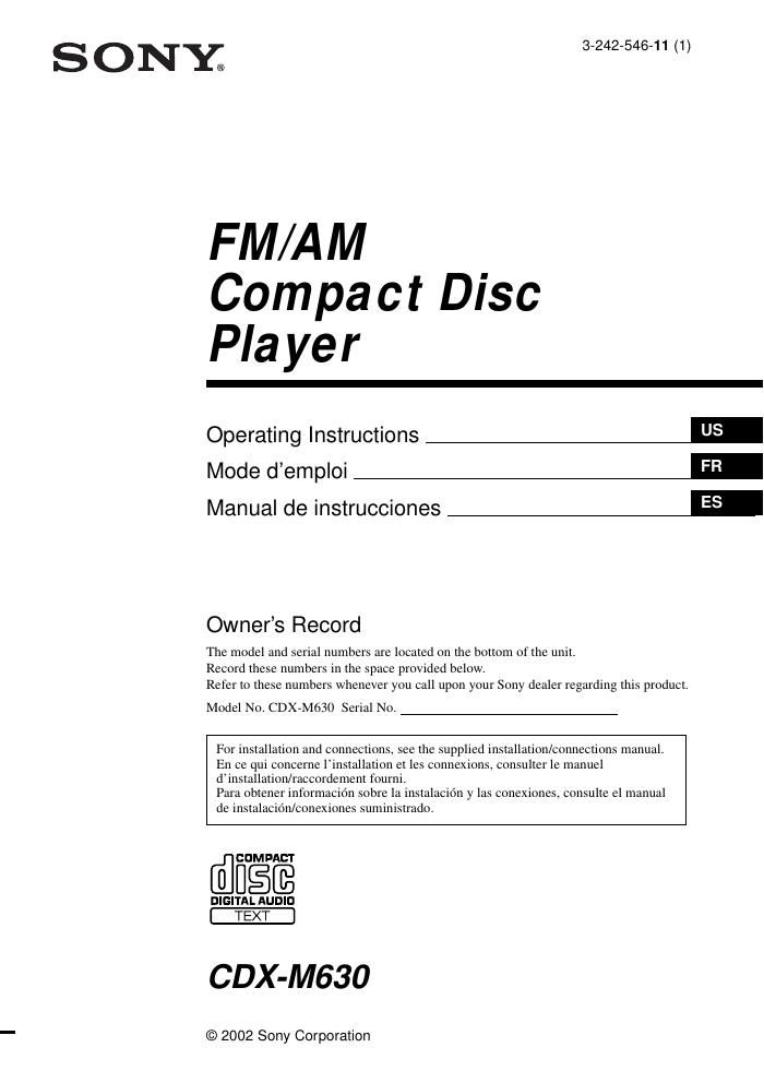 sony cdx m 630 owners manual