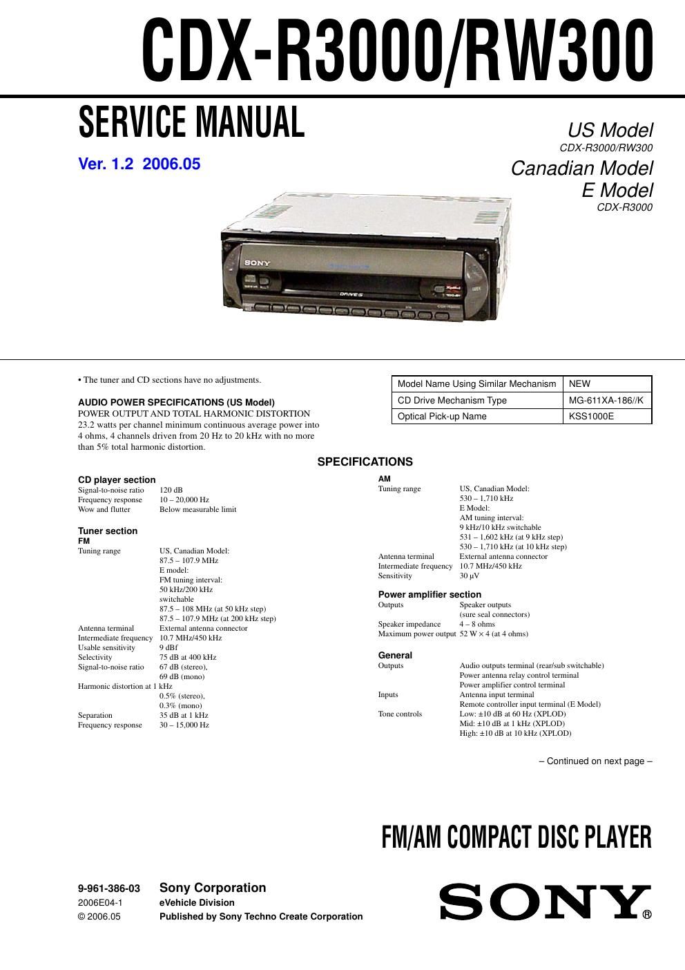 sony cdx r 3000 service manual