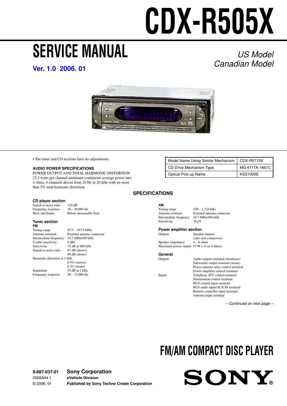 sony cdx r 505 x service manual