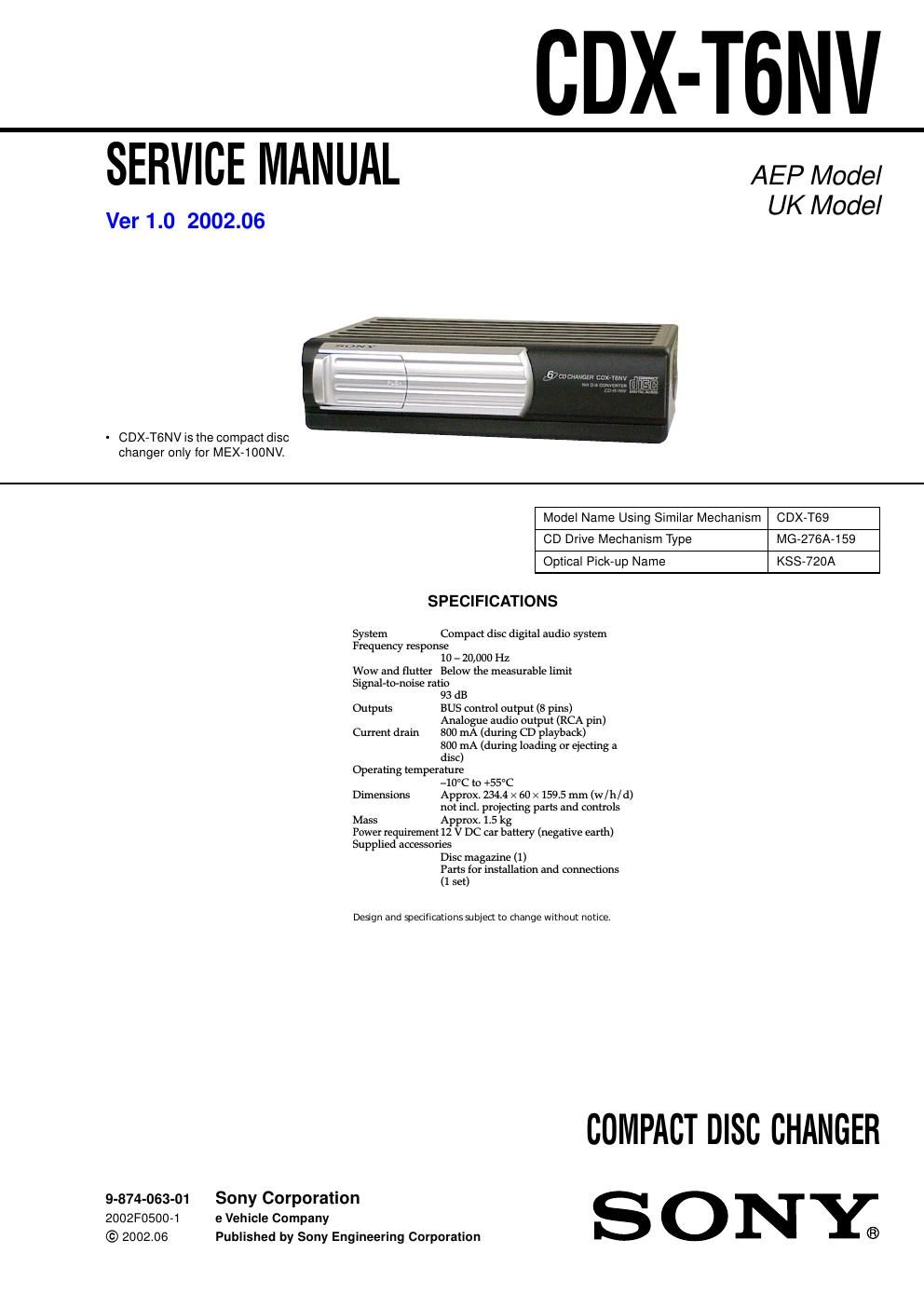 sony cdx t 6 nv service manual