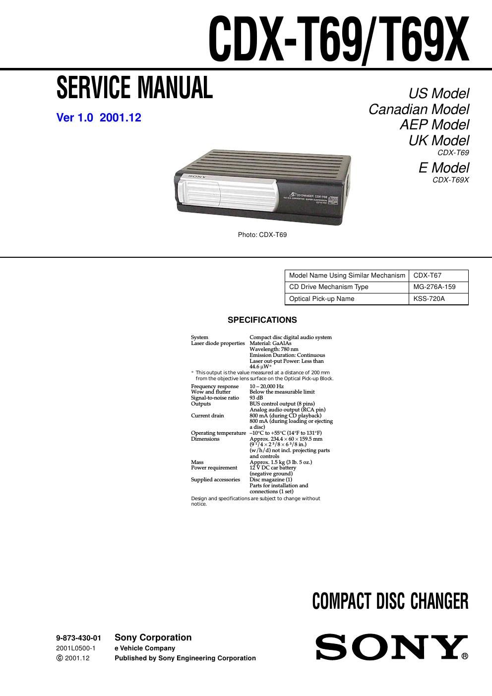 sony cdx t 69 service manual