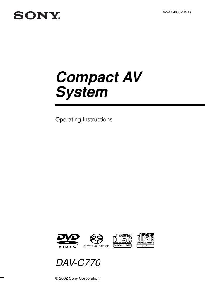 sony dav c 770 owners manual