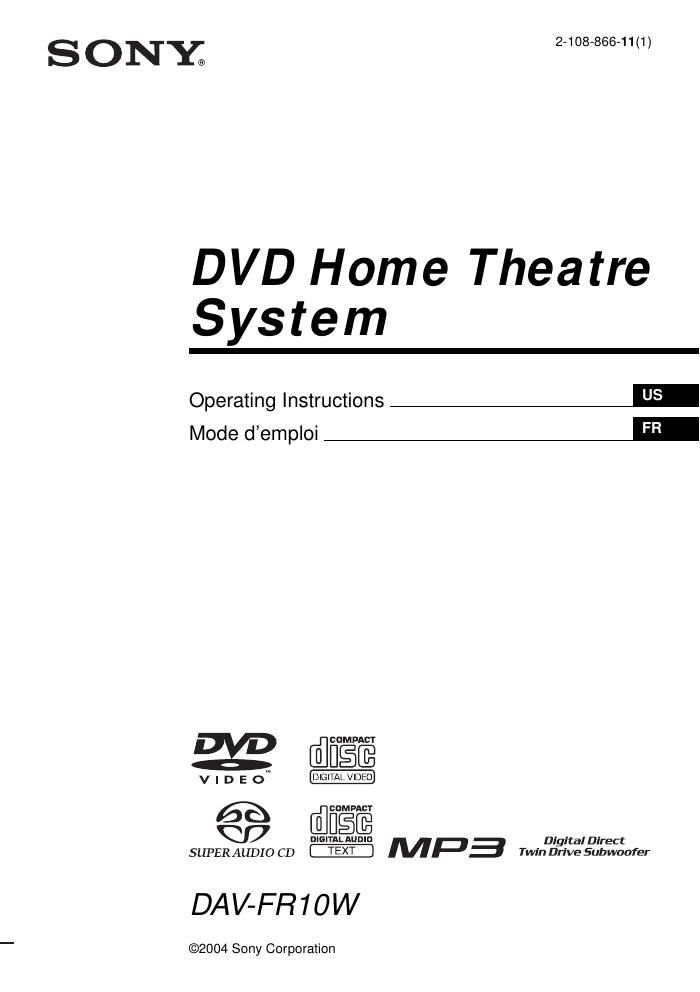 sony dav fr 10 w owners manual