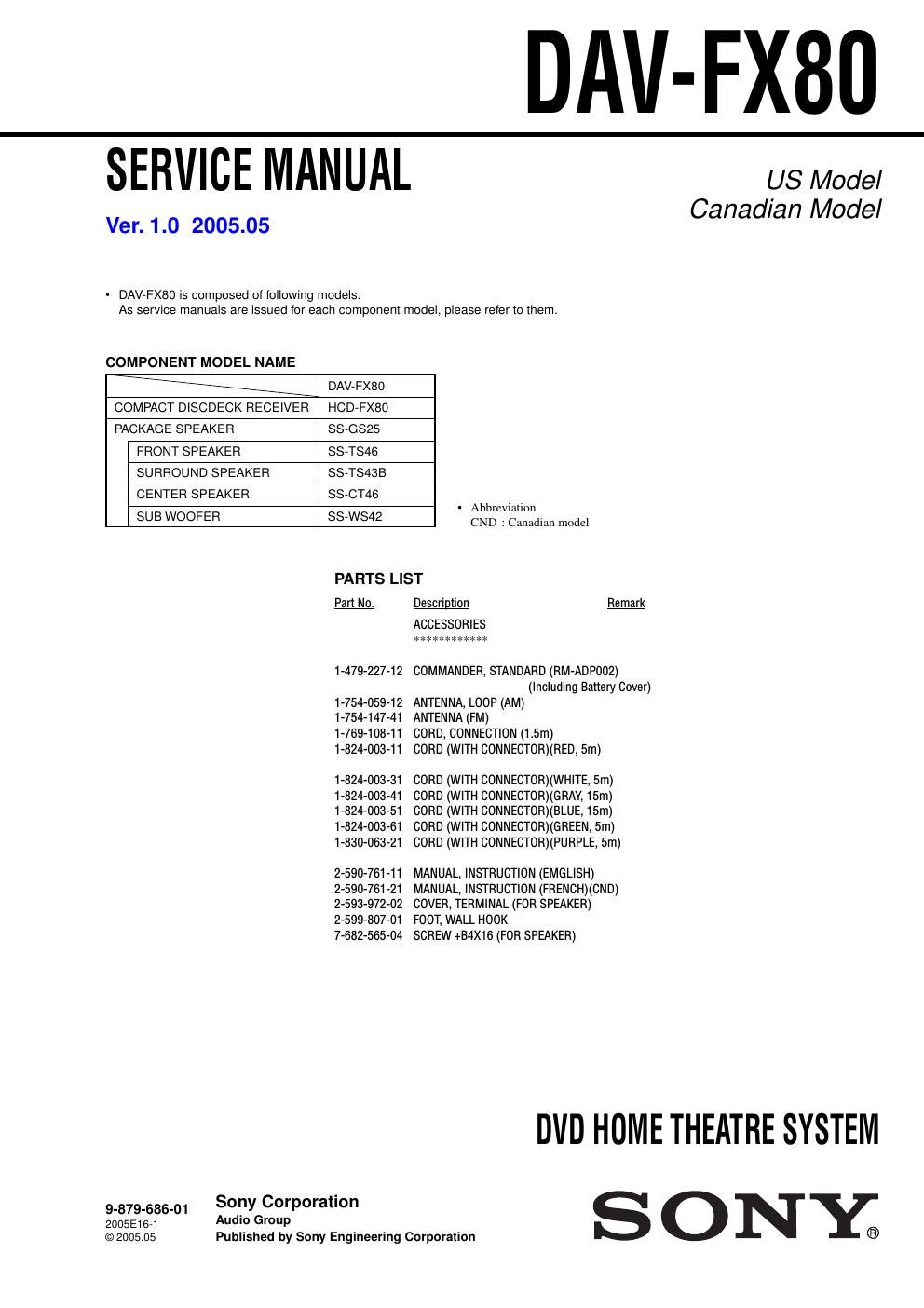 sony dav fx 80 service manual