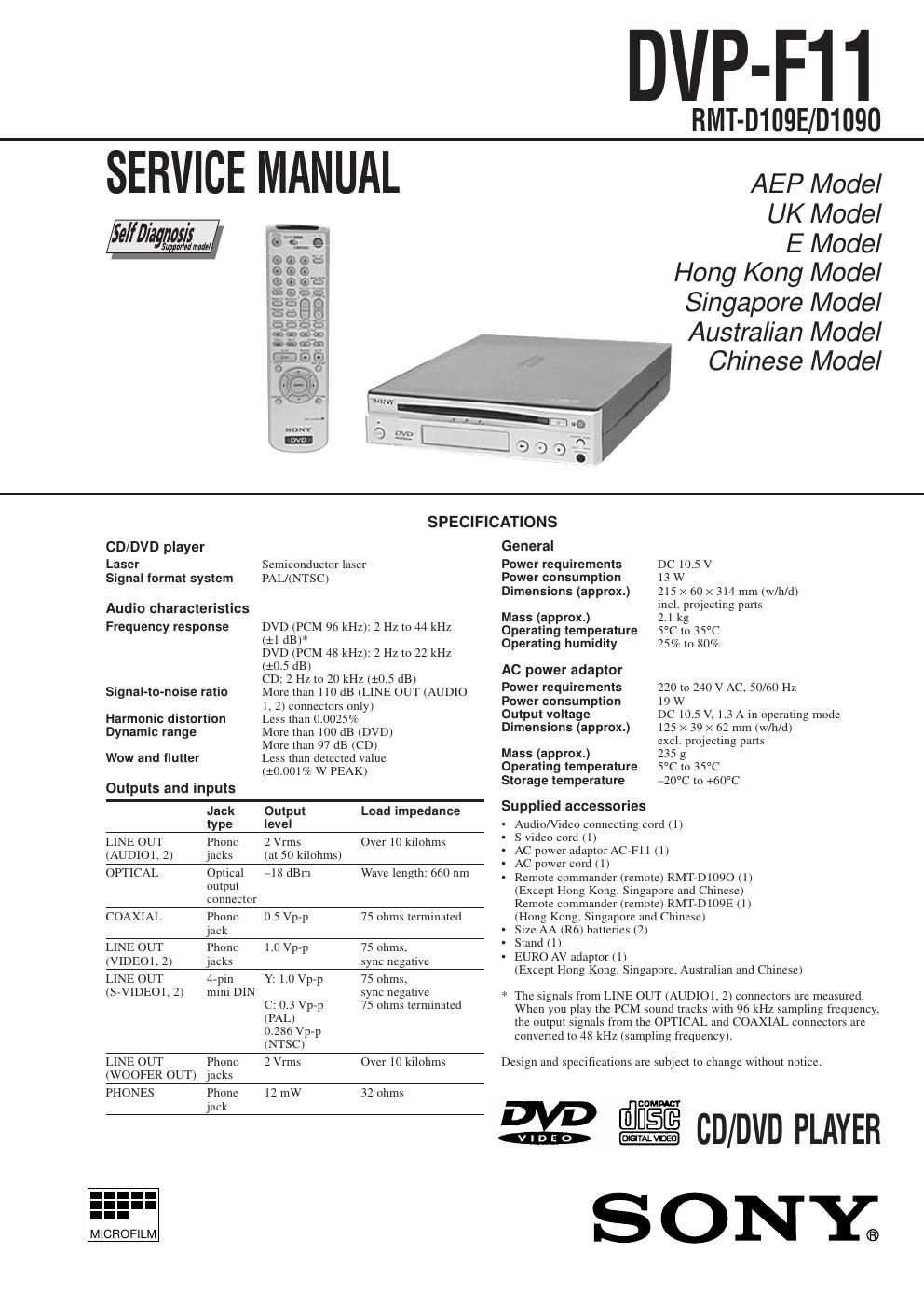 sony dvpf 11 service manual