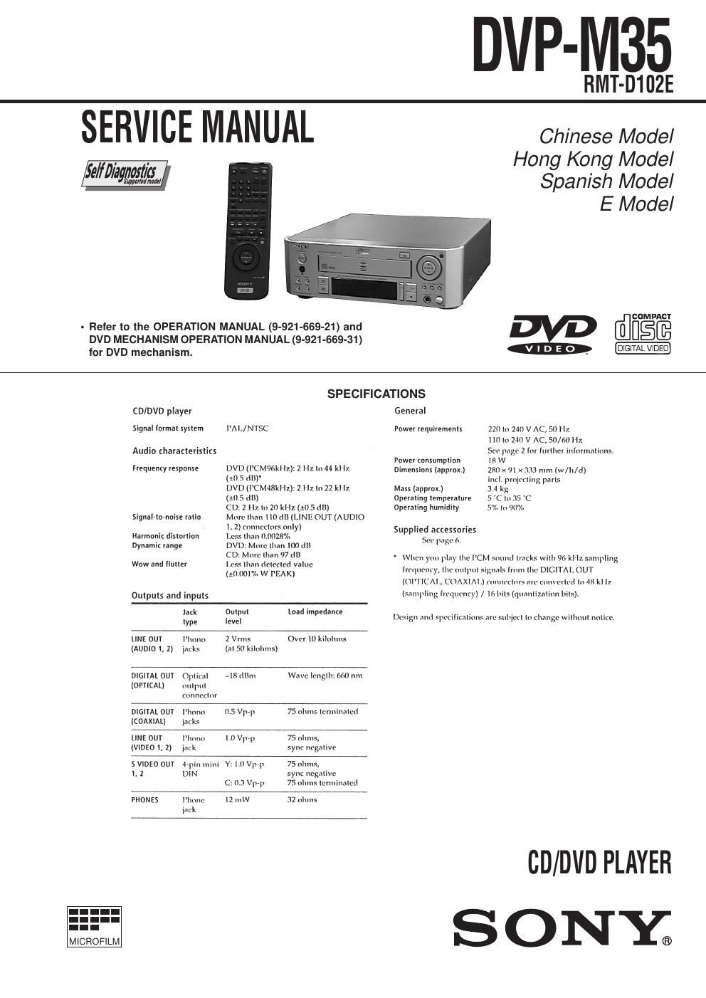 sony dvpm 35 service manual