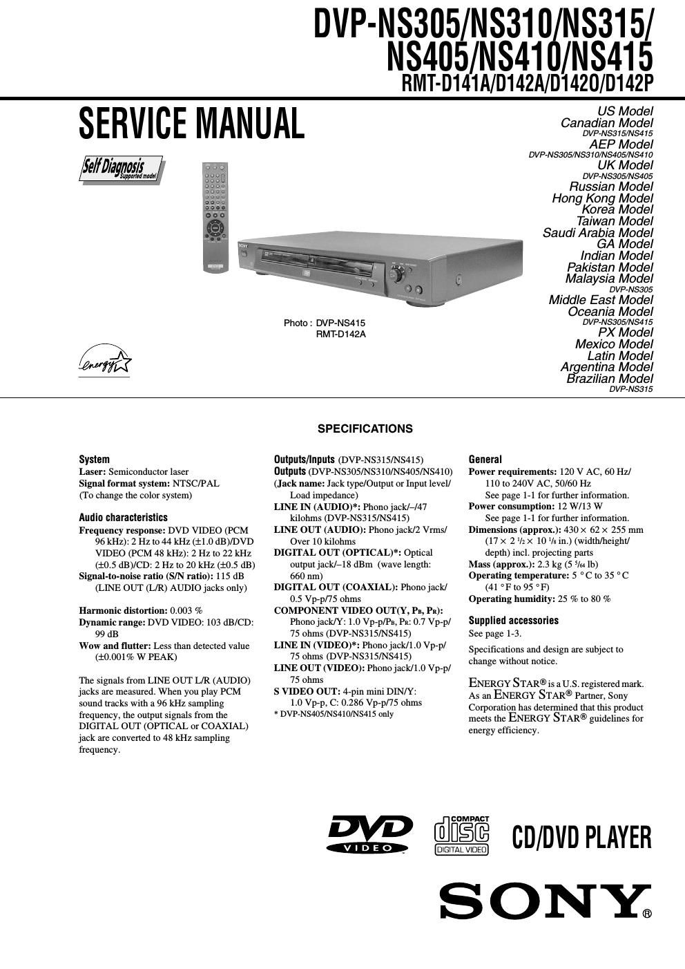 sony dvpns 310 service manual