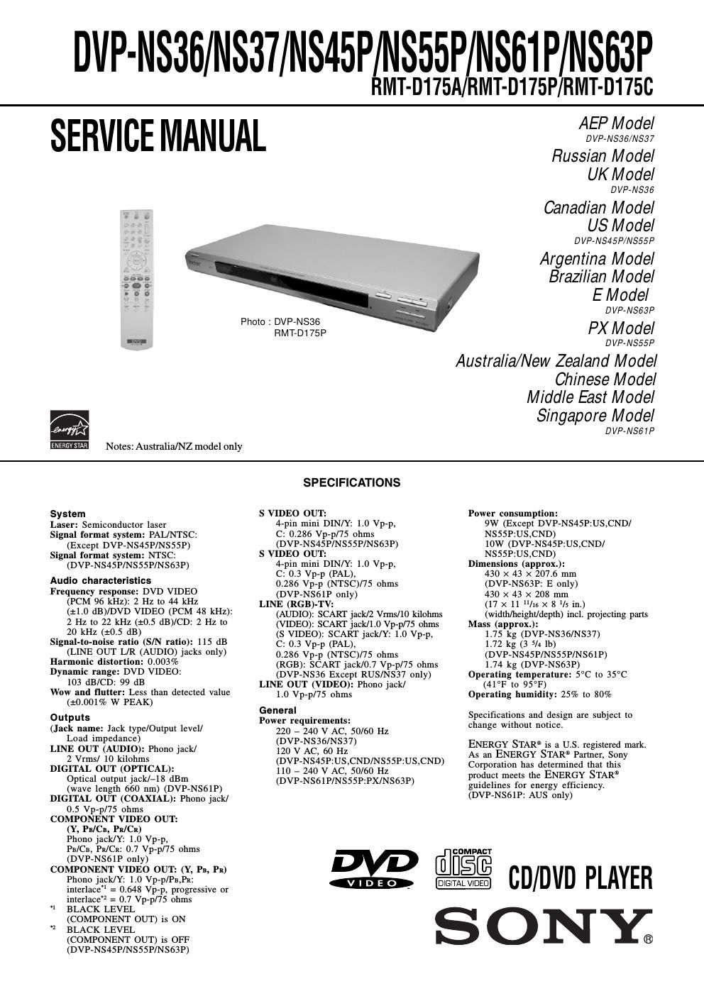 sony dvpns 55 p service manual