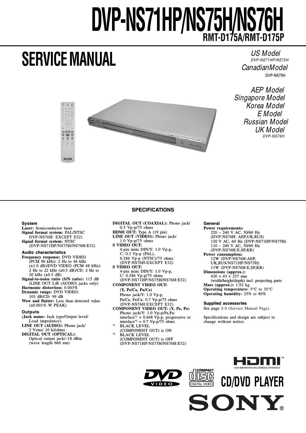 sony dvpns 71 hp service manual