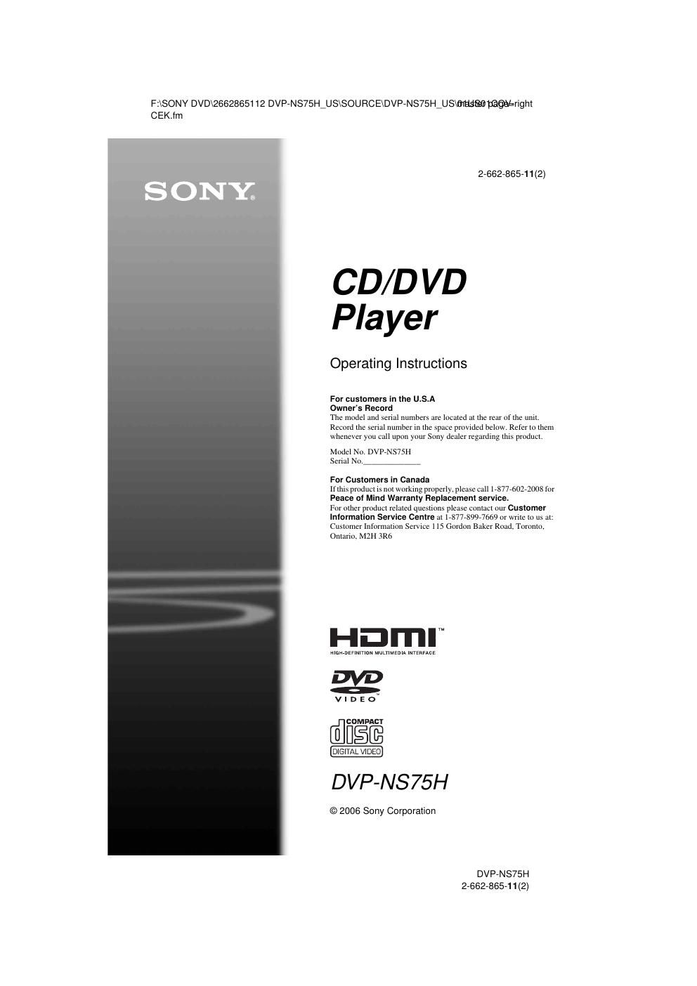 sony dvpns 75 h owners manual