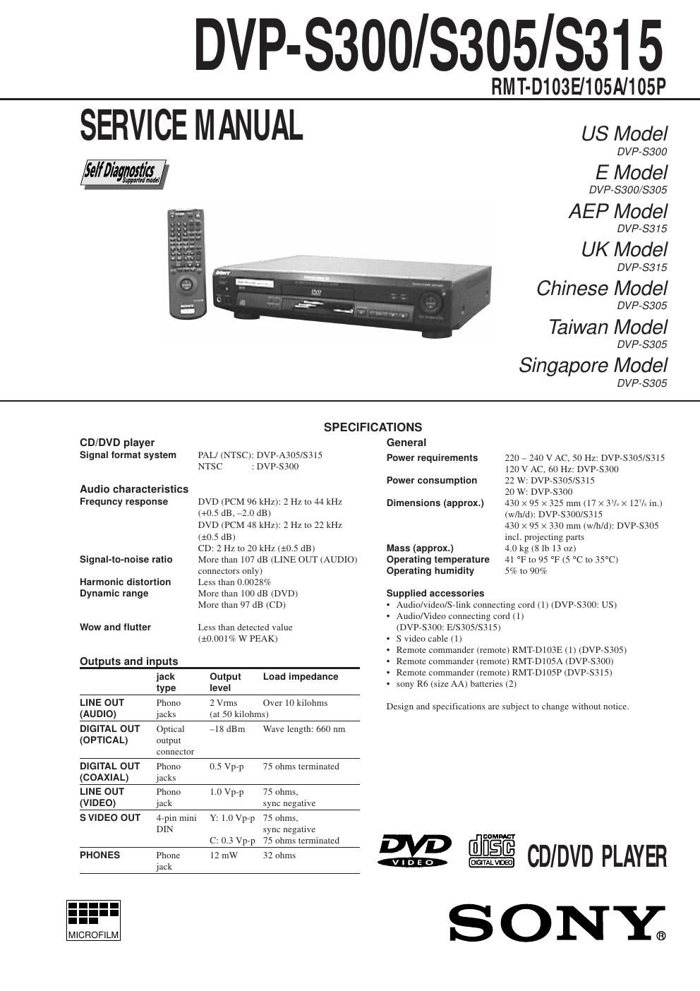 sony dvps 315 service manual