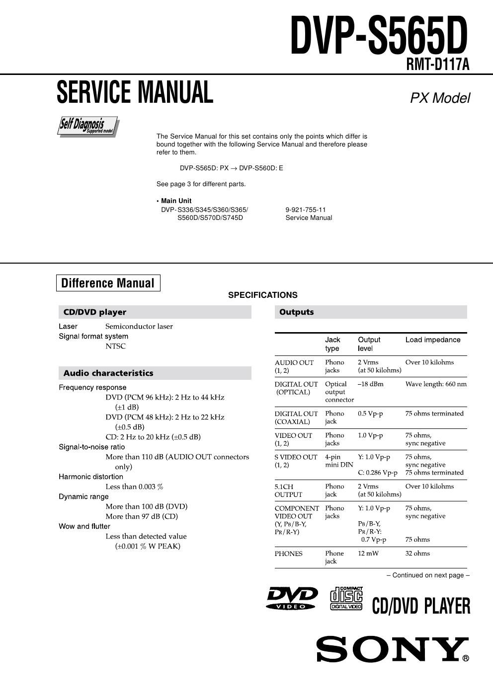 sony dvps 565 d service manual