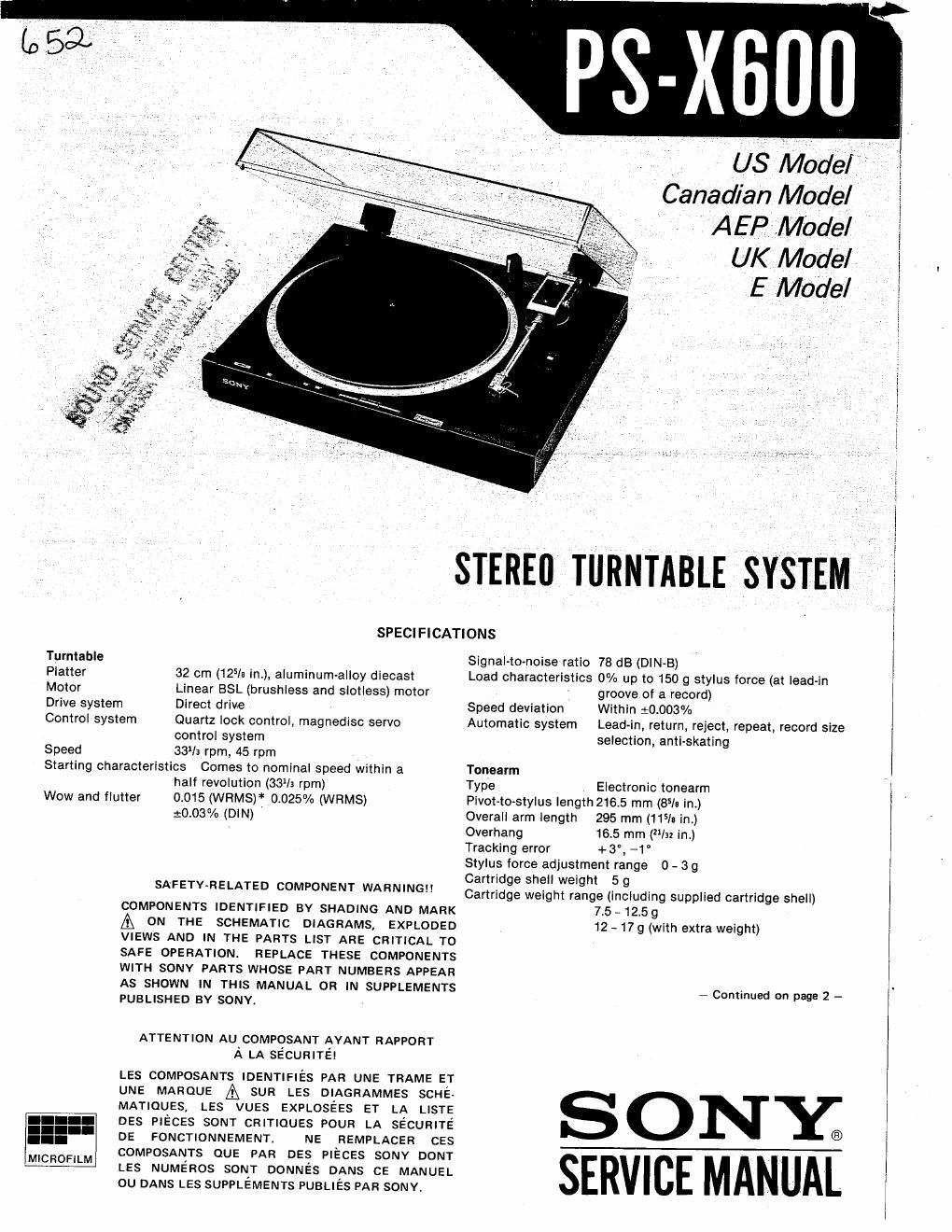 sony ps x 600 service manual