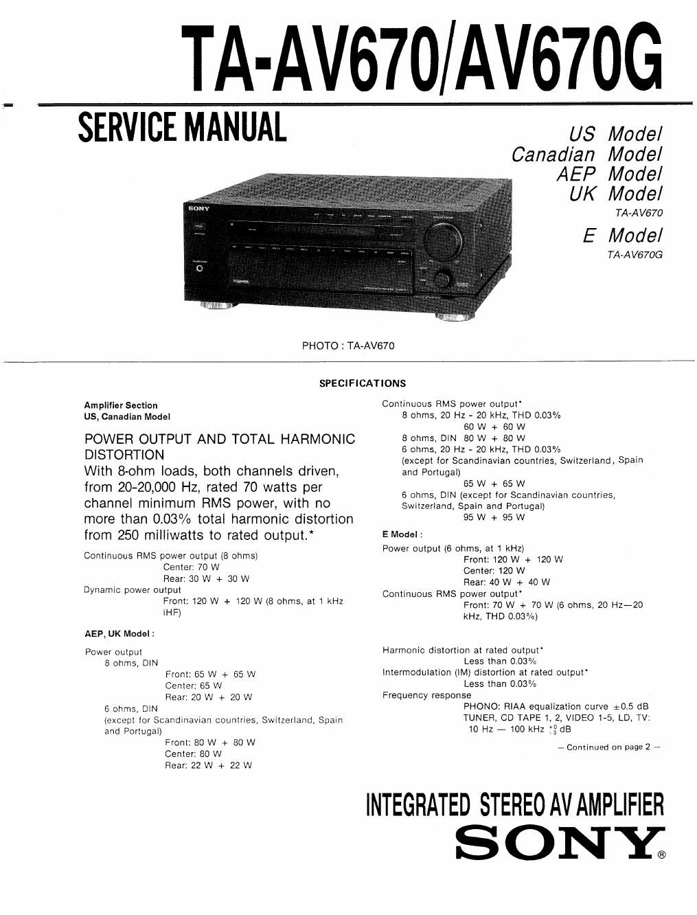 sony ta av 670 g service manual