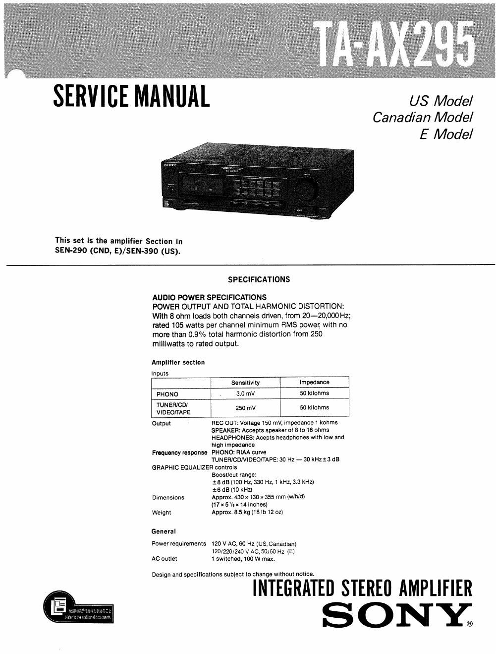 sony ta ax 295 service manual