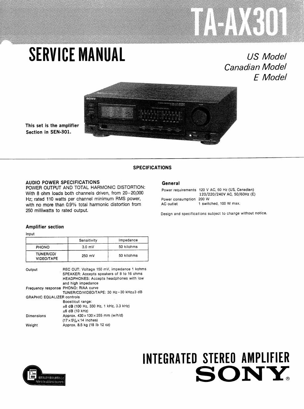 sony ta ax 301 service manual