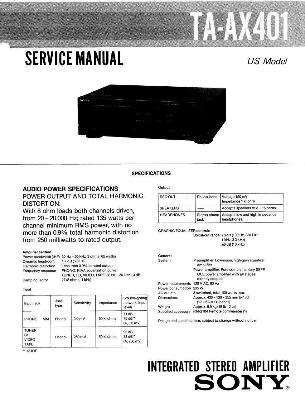 sony ta ax 401 service manual