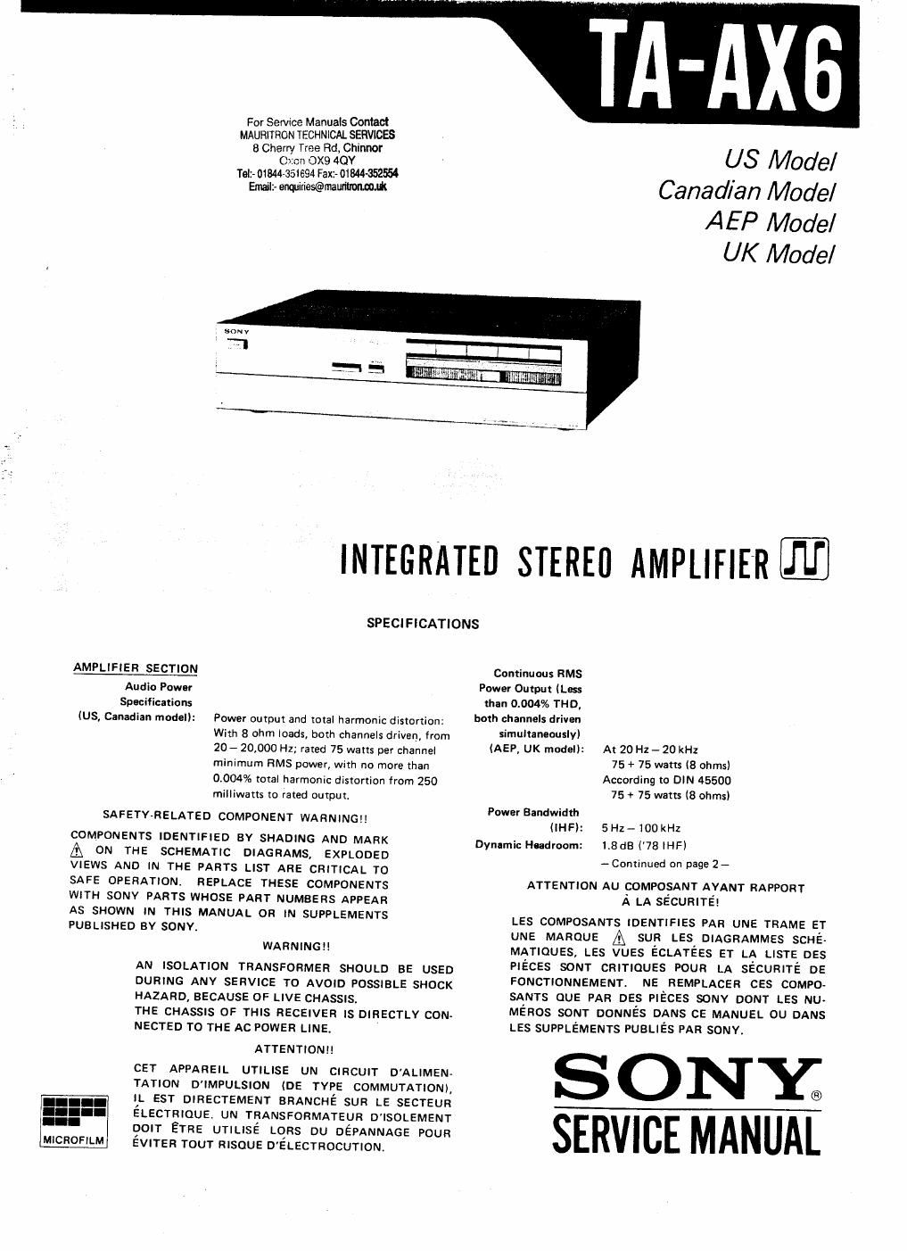 sony ta ax 6 service manual