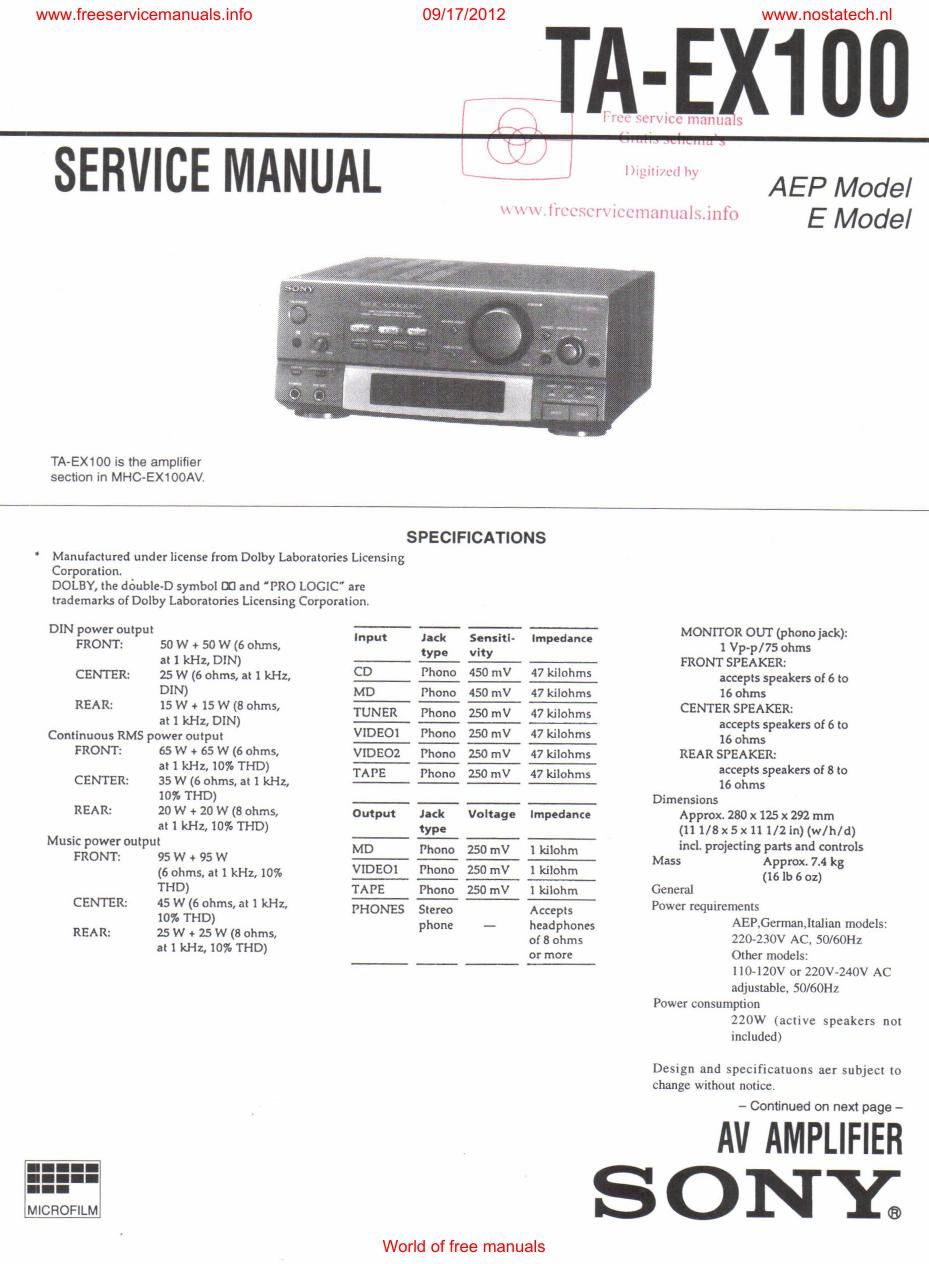 sony ta e 100ex avr service manual