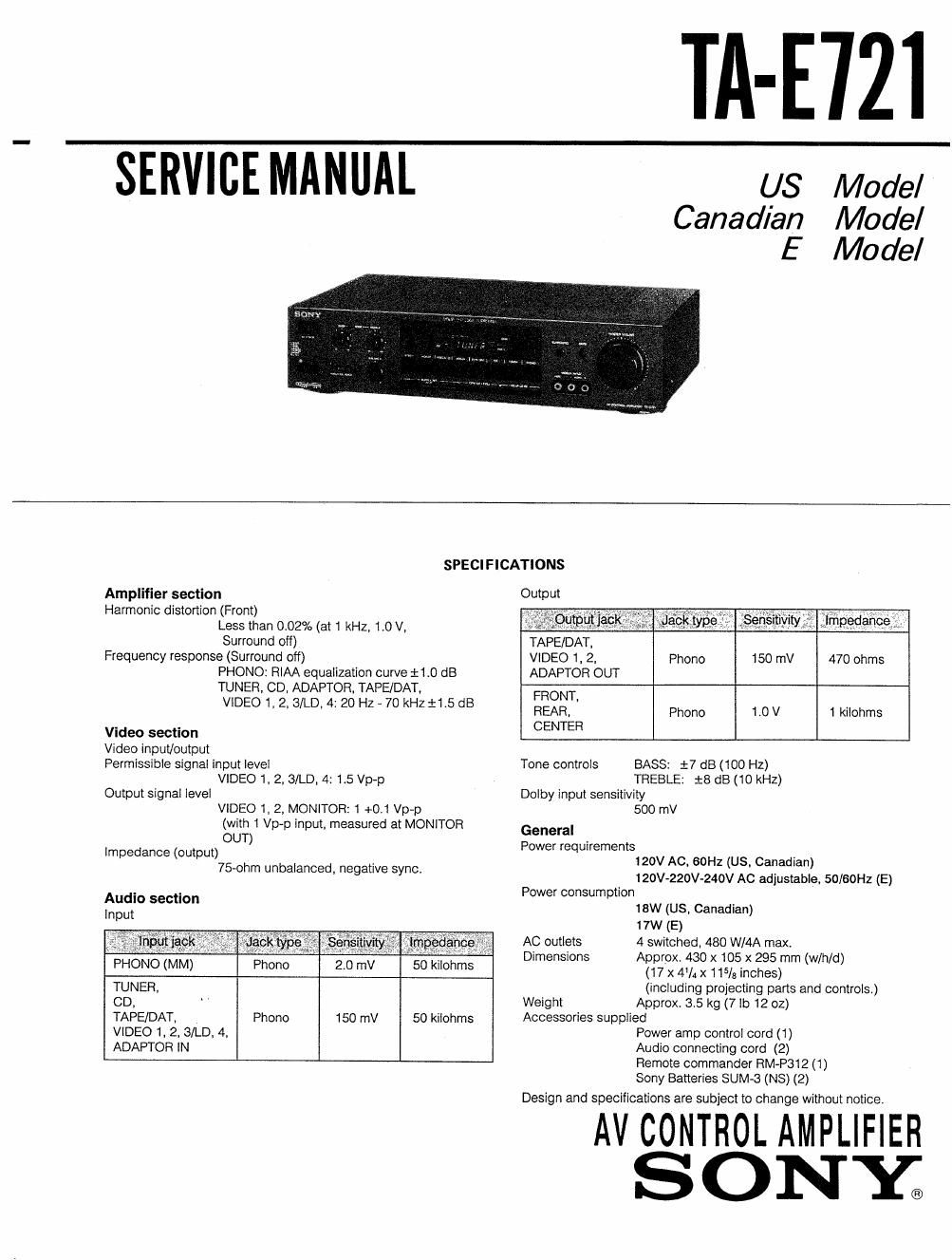 sony ta e 721 service manual