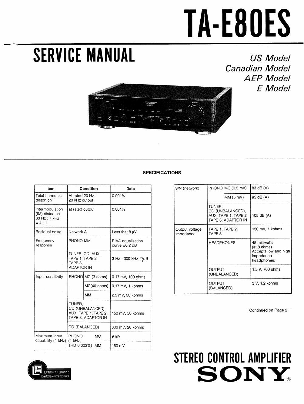 sony ta e 80es pre service manual