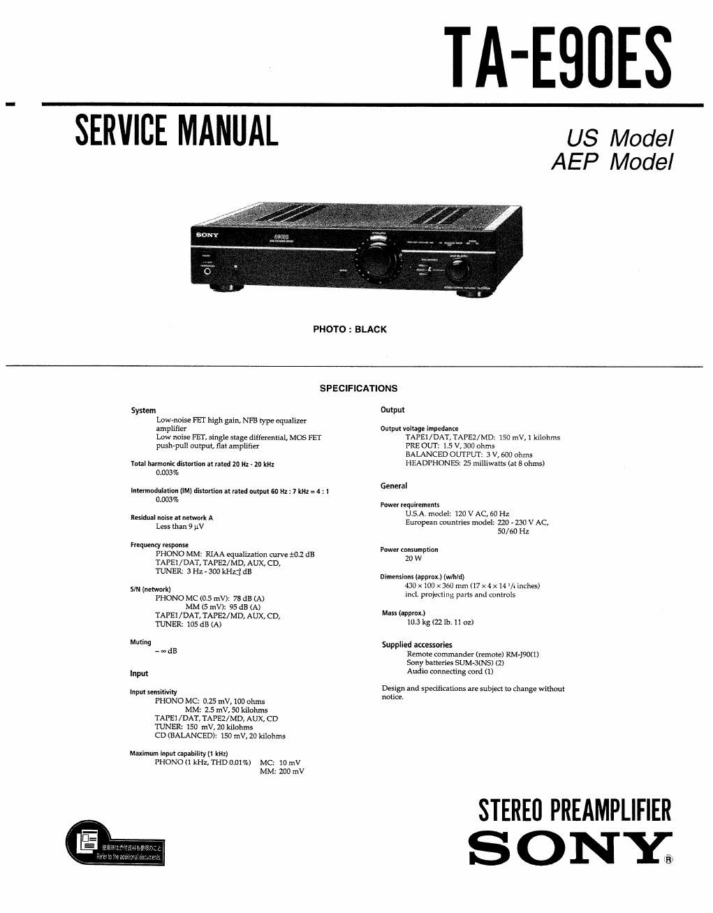 sony ta e 90 es service manual