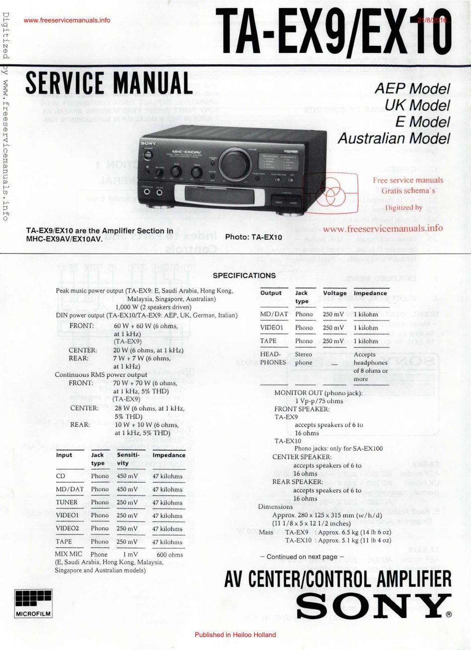 sony ta ex 10 avr service manual