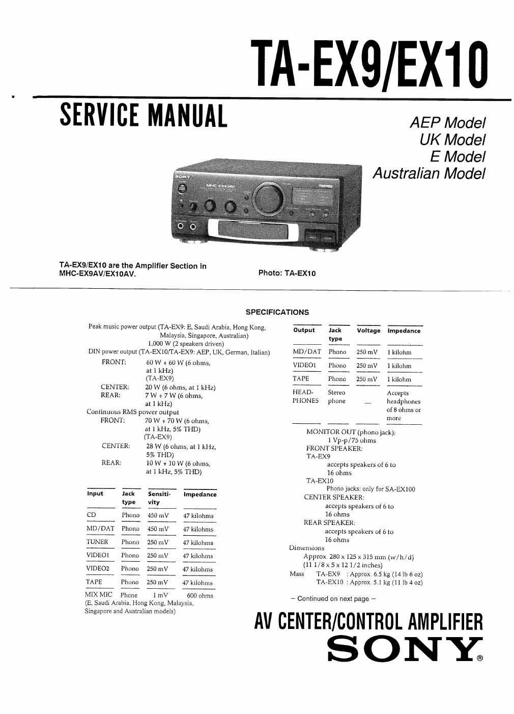 sony ta ex 10 service manual