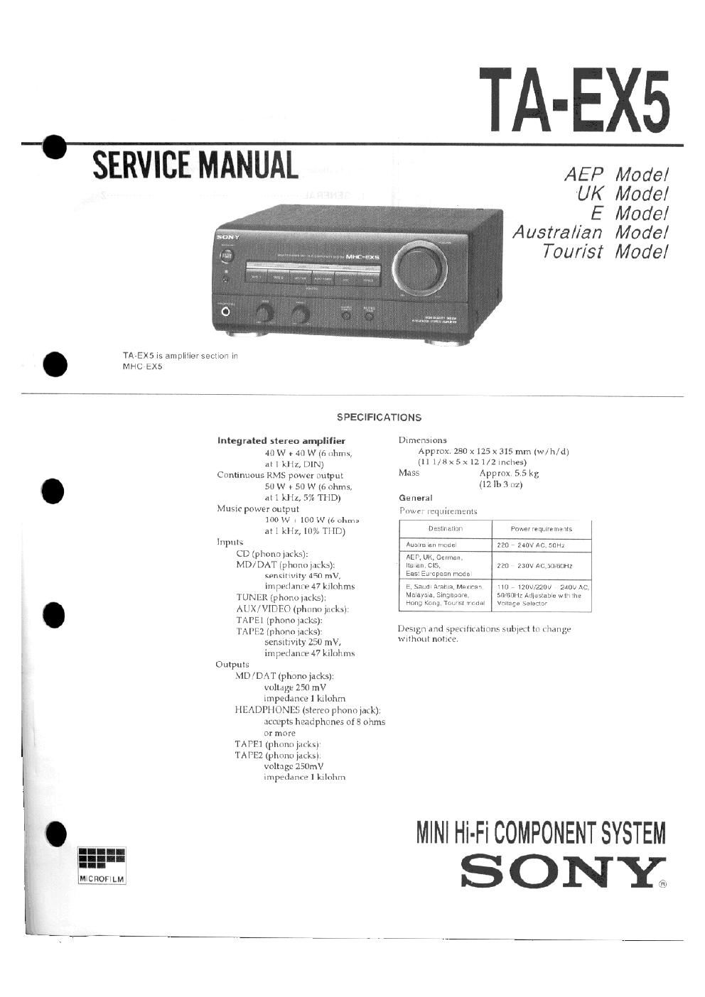 sony ta ex 5 service manual